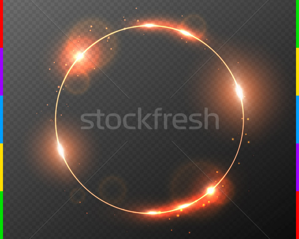 Vector red golden frame with light effect flare and sparks. Shining round Christmas banner Stock photo © Iaroslava