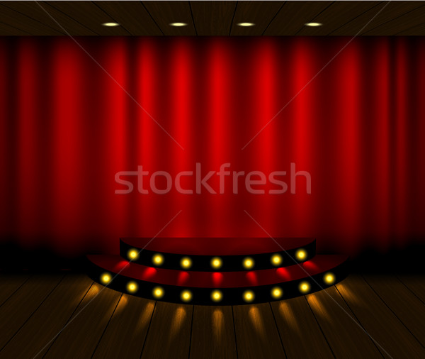 Vector red curtain stage scene with spotlights and wooden floor Stock photo © Iaroslava