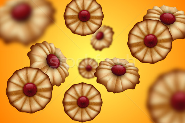 Buttery cookies with red jam orange and yellow background. Defocused cookies elements Stock photo © Iaroslava