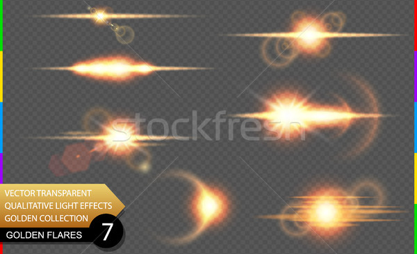 Isolated golden lens flare line. Glow transparent vector light effect set, explosion, sun flash Stock photo © Iaroslava