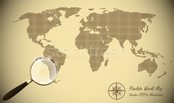 Abstract Dotted Map old paper Halftone retro Effect Vector Illustration. World map silhouette Stock photo © Iaroslava