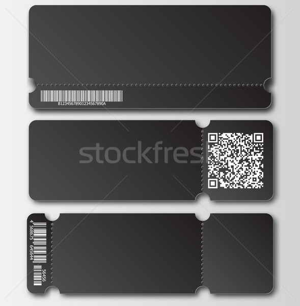 Black ticket template with tear-off element, barcode and QR code isolated on transparent background. Stock photo © Iaroslava