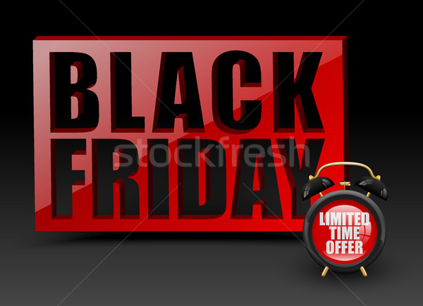 Black friday red wall on black background. Vector alarm clock with limited time offer text. Banner Stock photo © Iaroslava