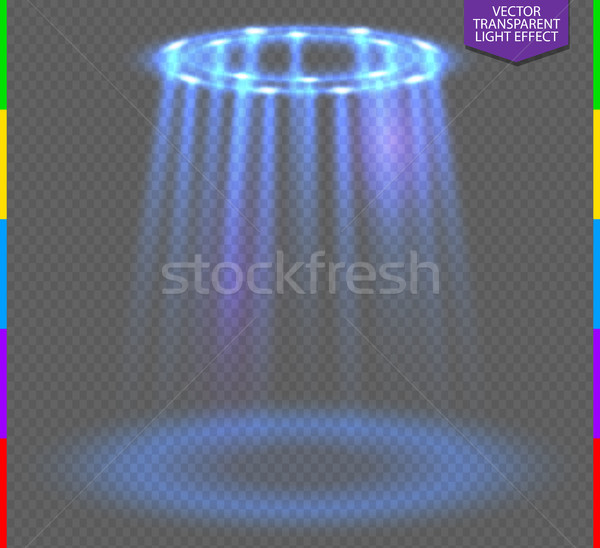 Round blue glow rays night scene on transparent background. Empty light effect podium. Disco club Stock photo © Iaroslava