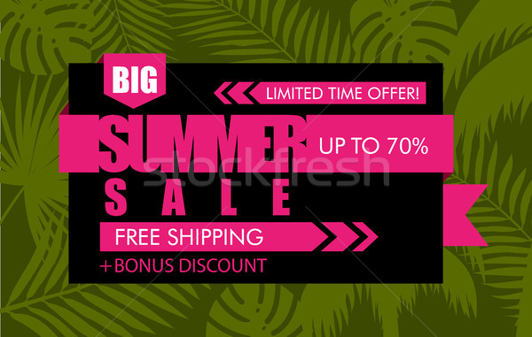 Summer sale banner with green tropical exotic palm leaves and plant. Vector bright floral design Stock photo © Iaroslava