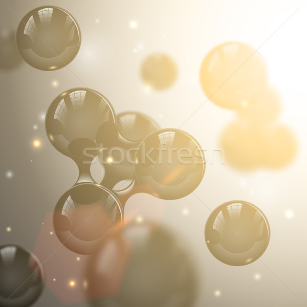 Vector abstract black glossy molecules design. Atoms with glow nuclear sparks and lens flare light Stock photo © Iaroslava