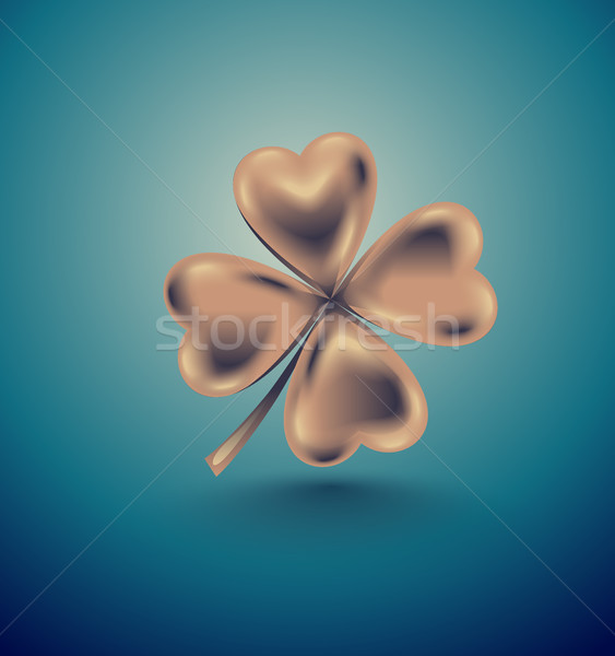 Golden clover leaf, vector illustration for St. Patrick day. Isolated four-leaf on turquoise Stock photo © Iaroslava