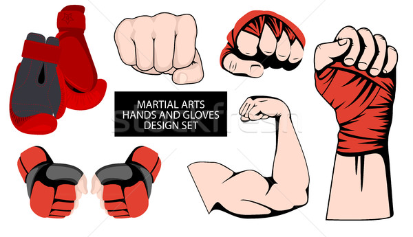 MMA or boxing red gloves hand design element set Stock photo © Iaroslava