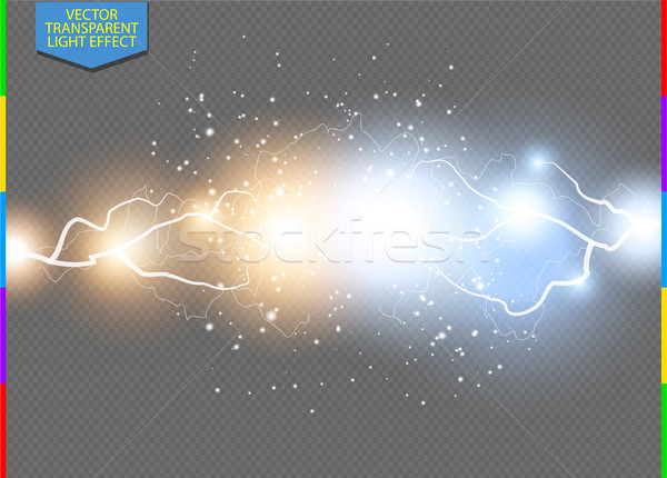 Vector blue and yellow electric lightning bolt. Energy effect illustration. Bright light flare Stock photo © Iaroslava