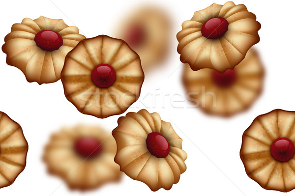 Buttery cookies with red jam seamless background isolated on white. Defocused cookies elements Stock photo © Iaroslava