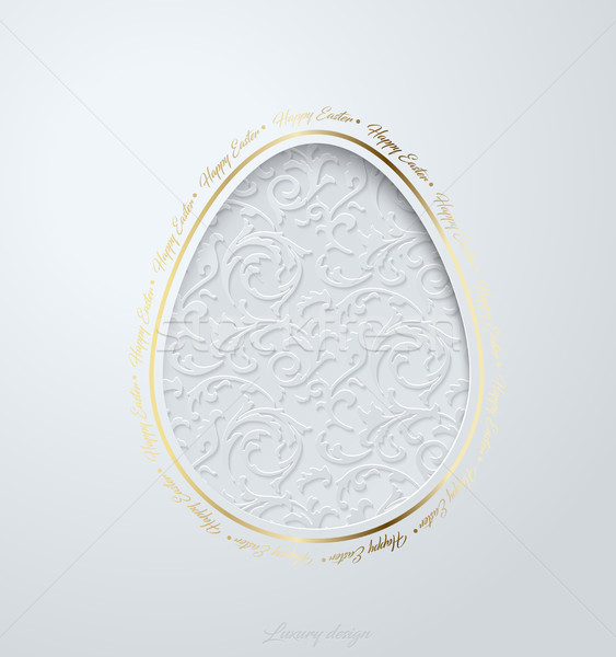 Easter greeting card with paper cut egg floral pattern. White background with golden elegant text Stock photo © Iaroslava