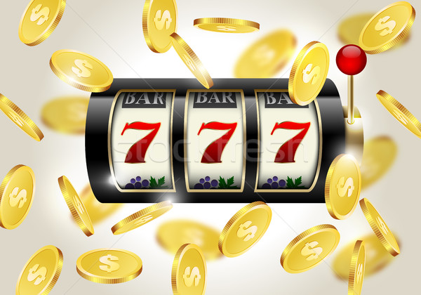 Slot machine with lucky seven and falling golden coins background. Winner casino. Stock photo © Iaroslava