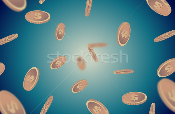 Gold coins falling retro background isolated on light in different positions. Festive golden shining Stock photo © Iaroslava