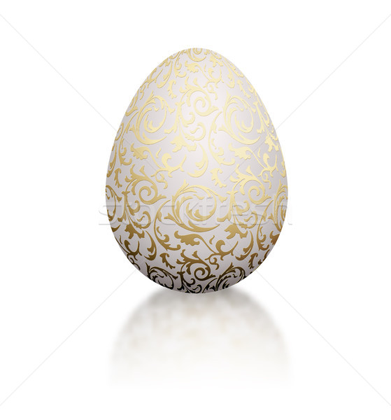 White natural color realistic egg with golden metallic floral pattern. Isolated on white background  Stock photo © Iaroslava
