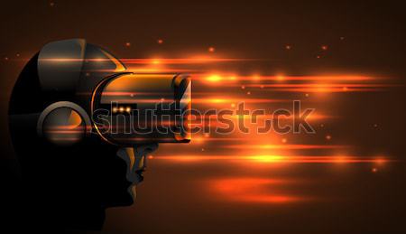 Realistic 3d Virtual Reality Headset Box. Futuristic Innovation digital cyberspace Technology poster Stock photo © Iaroslava