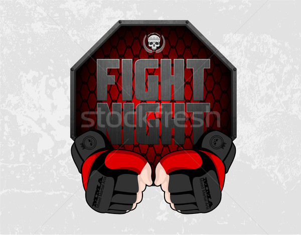 MMA gloves hands octagon stage cage poster. Mixed martial arts fight night banner. Fighting emblem Stock photo © Iaroslava