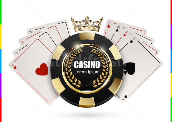 VIP poker luxury black and golden chip in golden crown with ace card vector casino logo concept Stock photo © Iaroslava