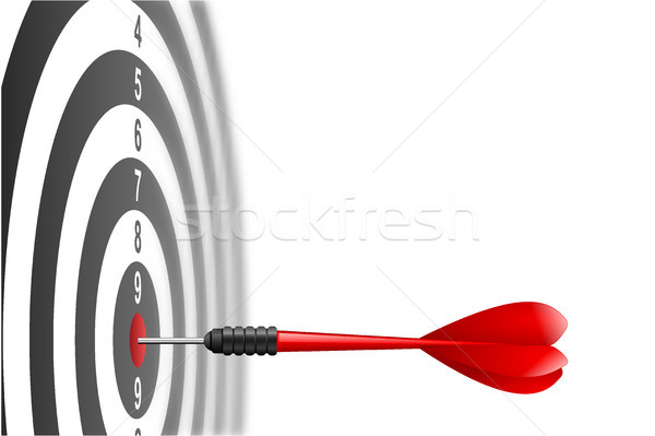 Vector red dart arrow hitting in the target center of dartboard. Metaphor to target success, winner  Stock photo © Iaroslava
