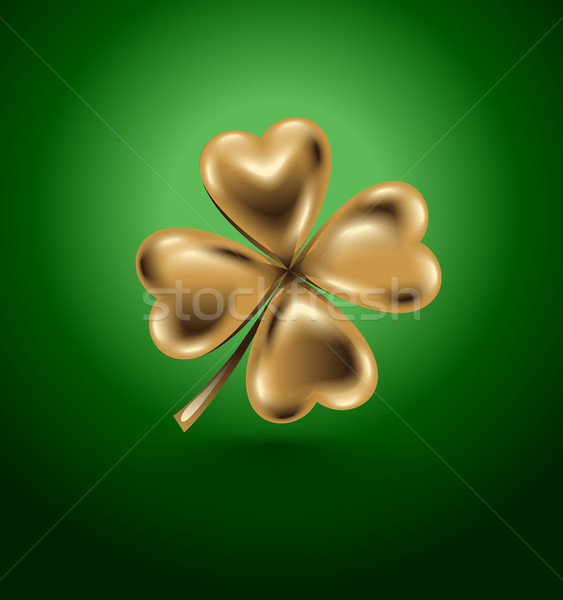 Golden clover leaf, vector illustration for St. Patrick day. Isolated four-leaf on green background. Stock photo © Iaroslava