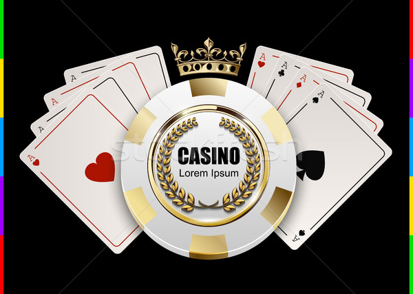 VIP poker luxury white and golden chip in golden crown with ace card vector casino logo concept Stock photo © Iaroslava