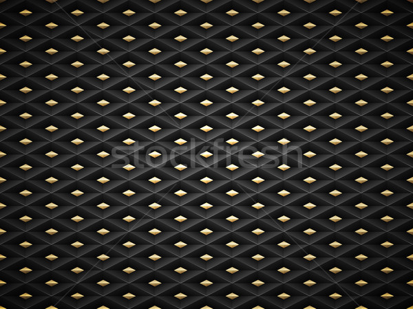 Vector black embossed pattern plastic grid background with golden insert element. Technology diamond Stock photo © Iaroslava