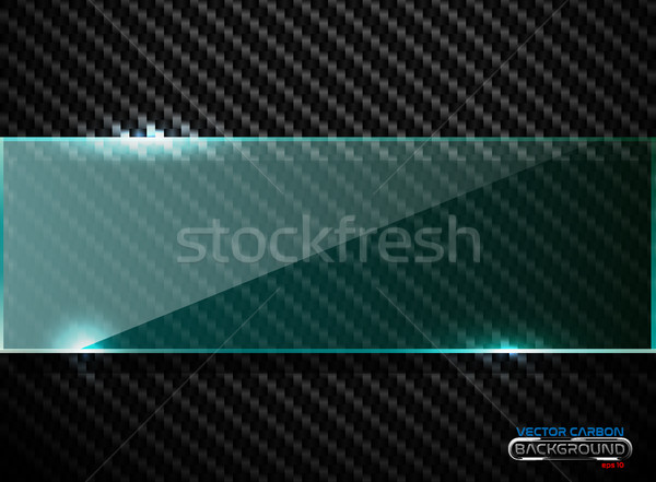 Vector black carbon fiber background with horizontal line green transparent glass plate banner Stock photo © Iaroslava
