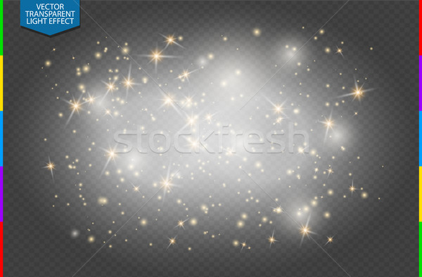 Semitransparent white and golden stars glitter special light effect. Vector sparkles transparent Stock photo © Iaroslava