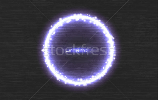 Vector round blue shiny frame with spark on brushed metal background. Technology light ring for logo Stock photo © Iaroslava