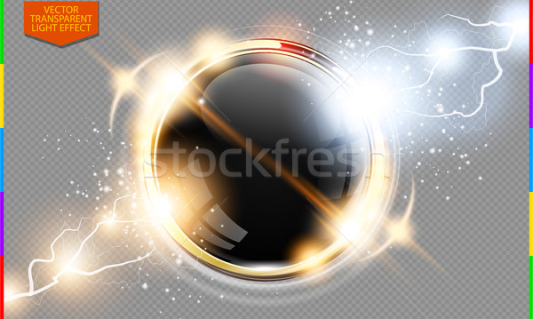 Abstract metal golden ring power science transparent background. Electric shine round tech frame Stock photo © Iaroslava