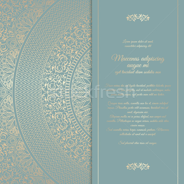 Beautiful floral square invitation card with golden round pattern. Vintage wedding cover design Stock photo © Iaroslava