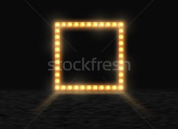 Square frame with glowing shiny light bulbs, vector illustration. Shining party banner on black Stock photo © Iaroslava