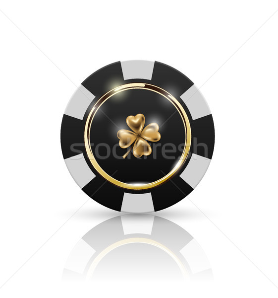 VIP poker black and white chip with golden ring and light effect vector. Black jack poker club Stock photo © Iaroslava