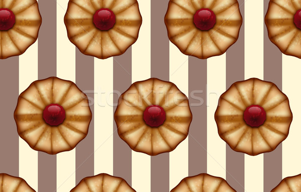 Buttery cookies with red jam on striped brown and beige, like a cocoa and vanilla color seamless Stock photo © Iaroslava