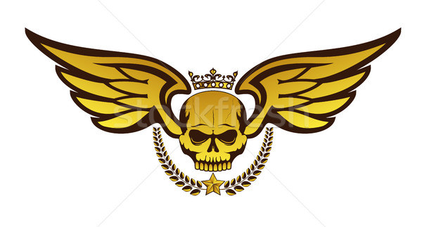 Vector golden tattoo or logo with crowned skull, wings, laurel wreath. Stock photo © Iaroslava