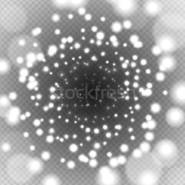 Vector white neon tunnel light effect with sparks particles on transparent background. Motion flow Stock photo © Iaroslava