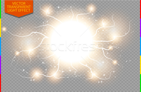 Golden abstract energy shock explosion special light effect with spark. Vector glow power lightning  Stock photo © Iaroslava
