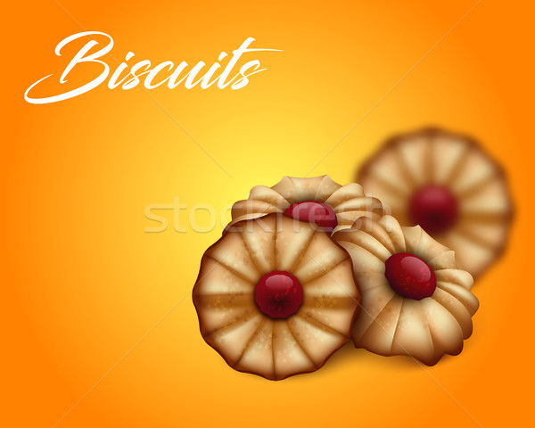 Buttery cookies with red jam on bright orange and yellow background. Stock photo © Iaroslava