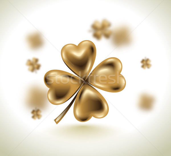 Golden clover leaf, vector illustration for St. Patrick day. Blured four-leaf light white background Stock photo © Iaroslava