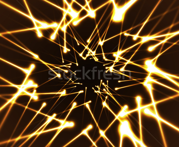 Vector laser ray shiny tunnel golden flare special effect.Yellow long sparks beam in perspective Stock photo © Iaroslava