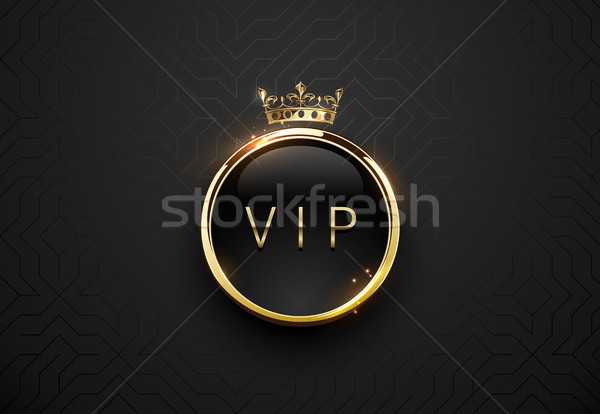 Vip black label with round golden ring frame sparks and crown on black geometric background Stock photo © Iaroslava