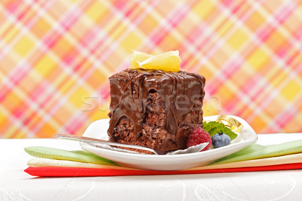 Cake with a chocolate gloss on plate Stock photo © icefront