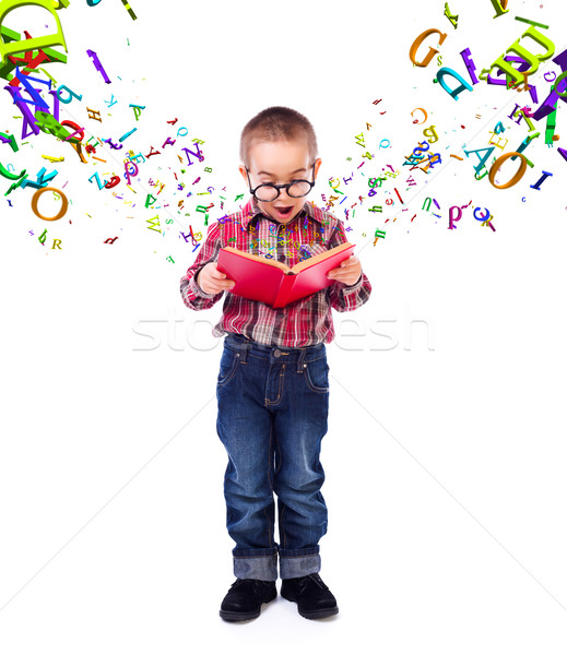 Little boy wondering of flying letters Stock photo © icefront