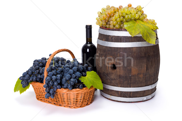 White and blue grape in basket with barrel Stock photo © icefront