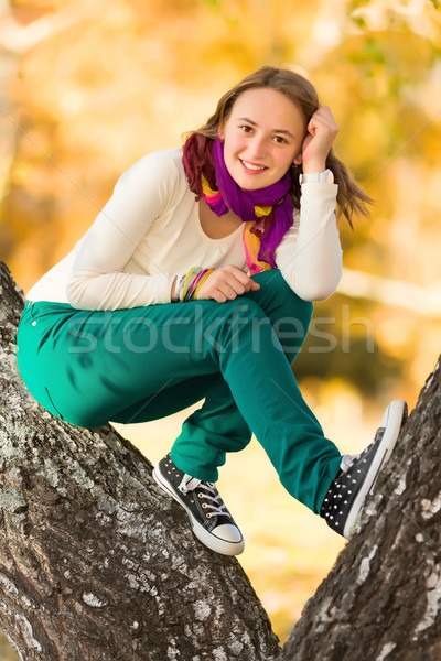 Mooie tienermeisje buitenshuis najaar dag Stockfoto © icefront