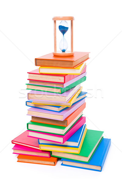 Foto stock: Livros · ampulheta · colorido · topo