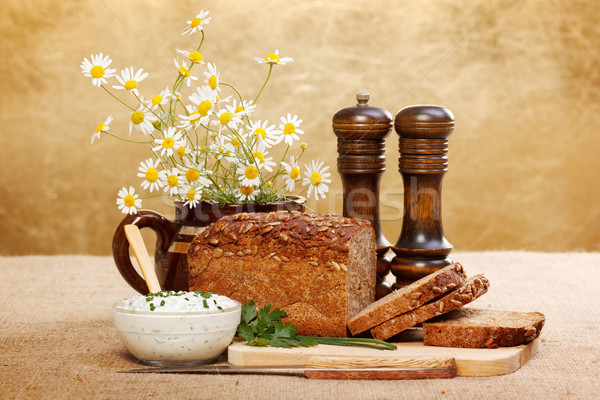 Braun geschnitten Brot würzig Sauerrahm Samen Stock foto © icefront