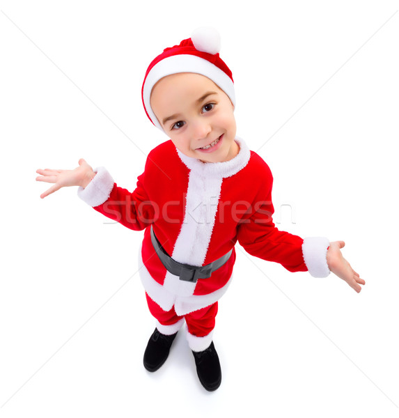 Vicces fiú visel mikulás egyenruha széles látószögű Stock fotó © icefront
