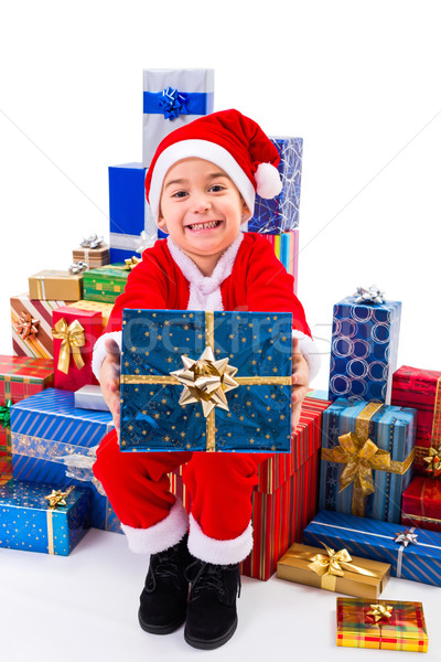 Weinig christmas jongen geschenken kerstman aanbieden Stockfoto © icefront