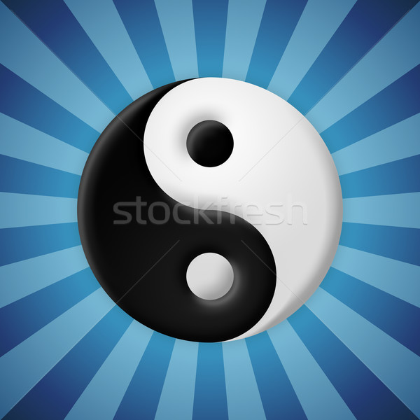 Yin yang symbol on blue rays background Stock photo © icefront