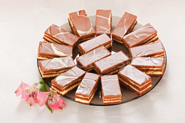 Torták csokoládé üveg tányér virág desszert Stock fotó © icefront